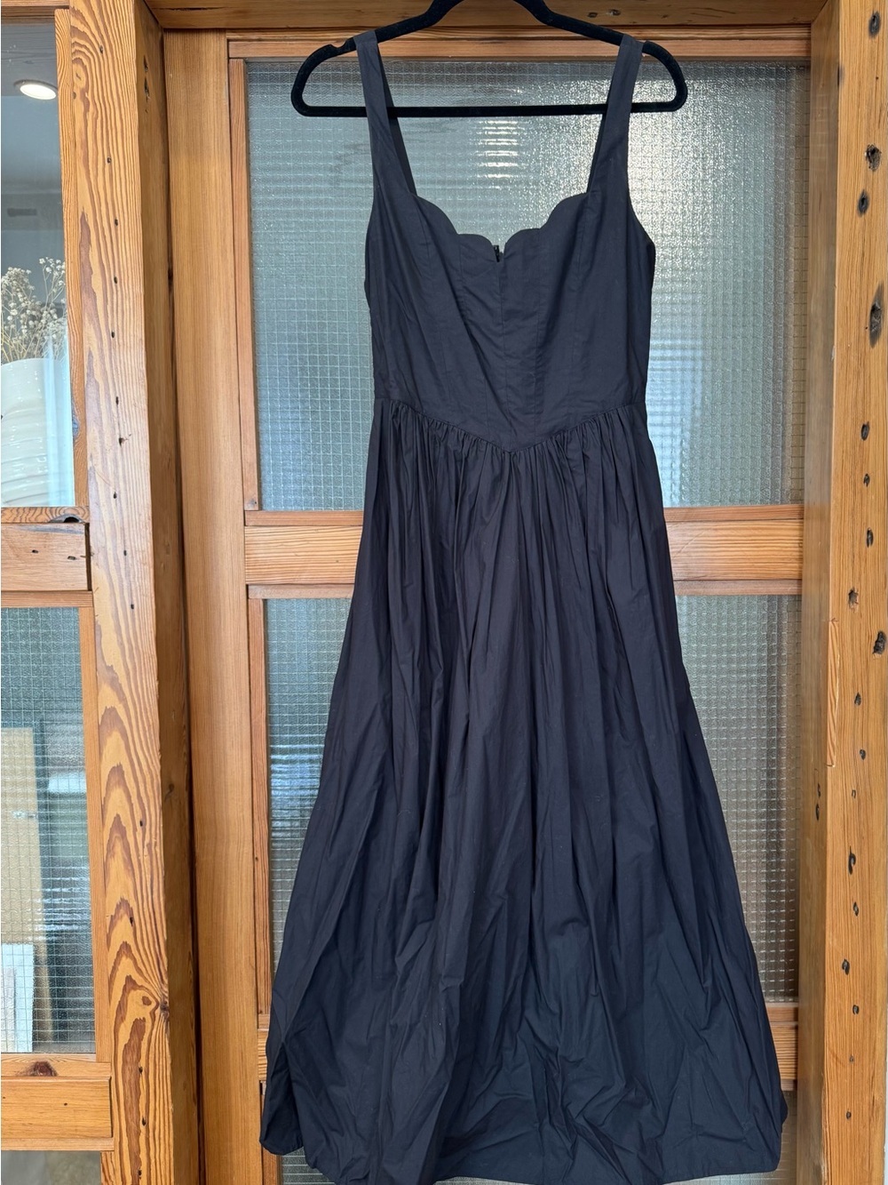 RHODE Black Sleeveless Midi Dress with Scalloped Bodice